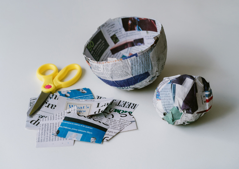 Paper Mache with Scissors and Newspaper Strips