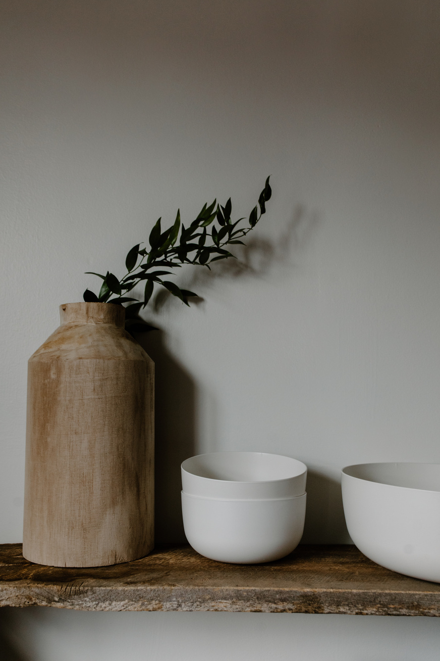 Brown Ceramic Vase Beside White Ceramic Bowls